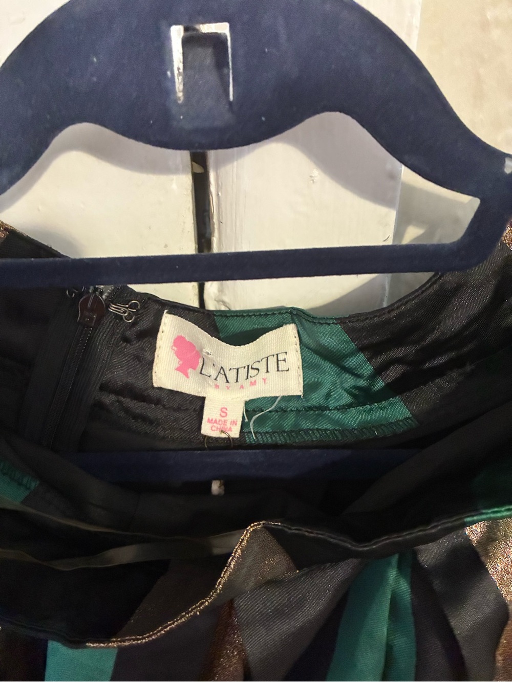 L'ATISTE Black Blazer with Teal Panels and Gold Trim
